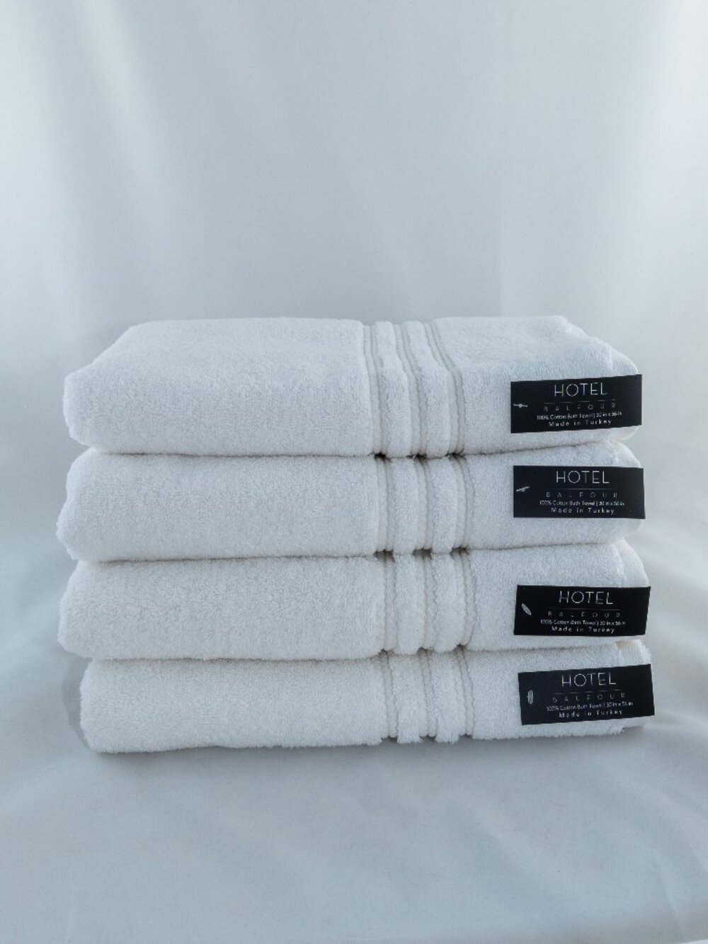 NWT 4Pc Hotel Balfour Turkish Cotton Pure White Towels Ribbed Dobby Border